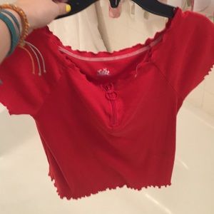 Red off the shoulder shirt